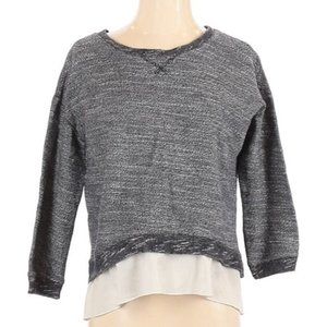 American Eagle Black Knit Sheer Hemline Pullover 3/4 Sleeve Sweater Size Small